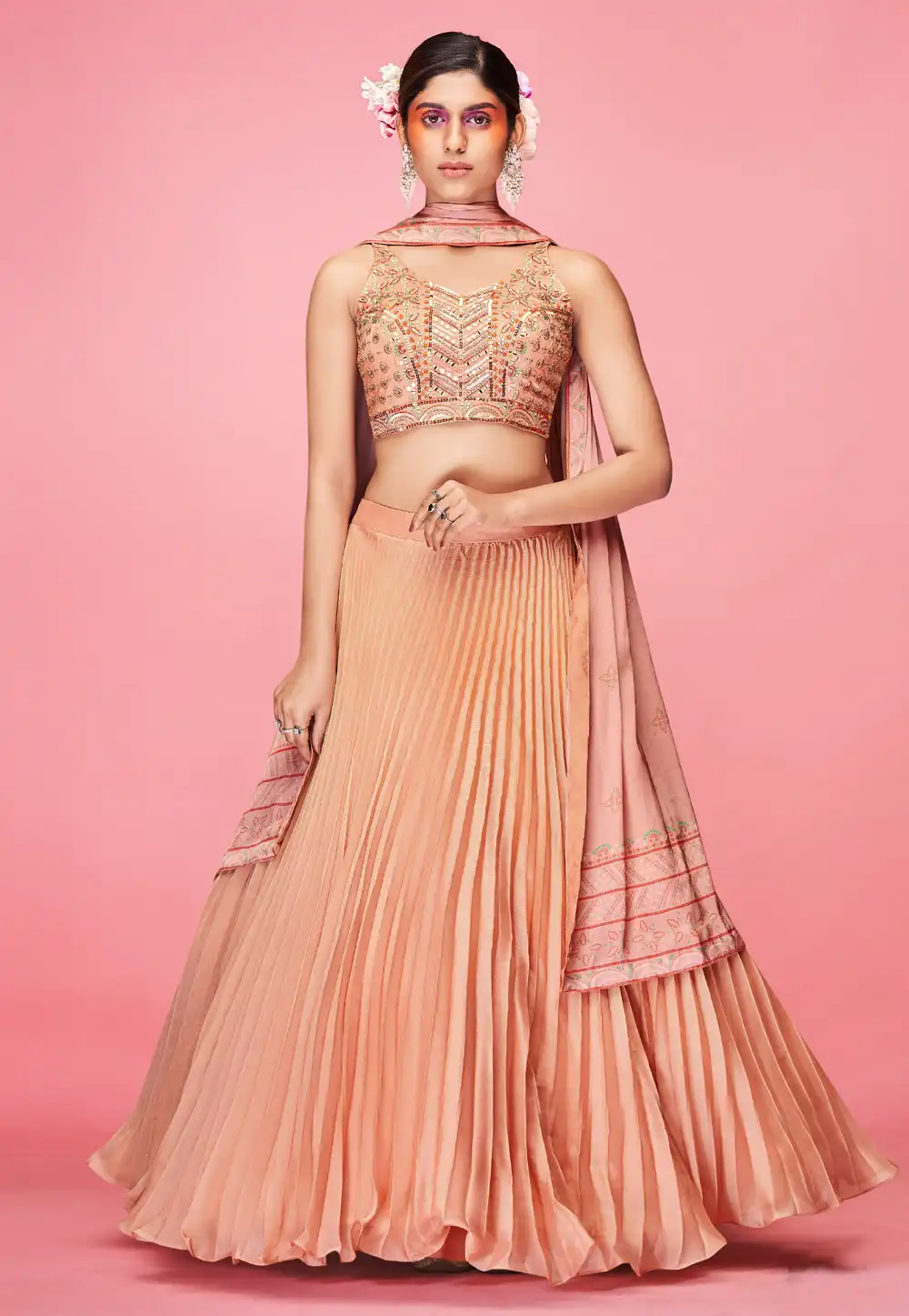 Peach Art Silk A Line Lehenga Choli 247297