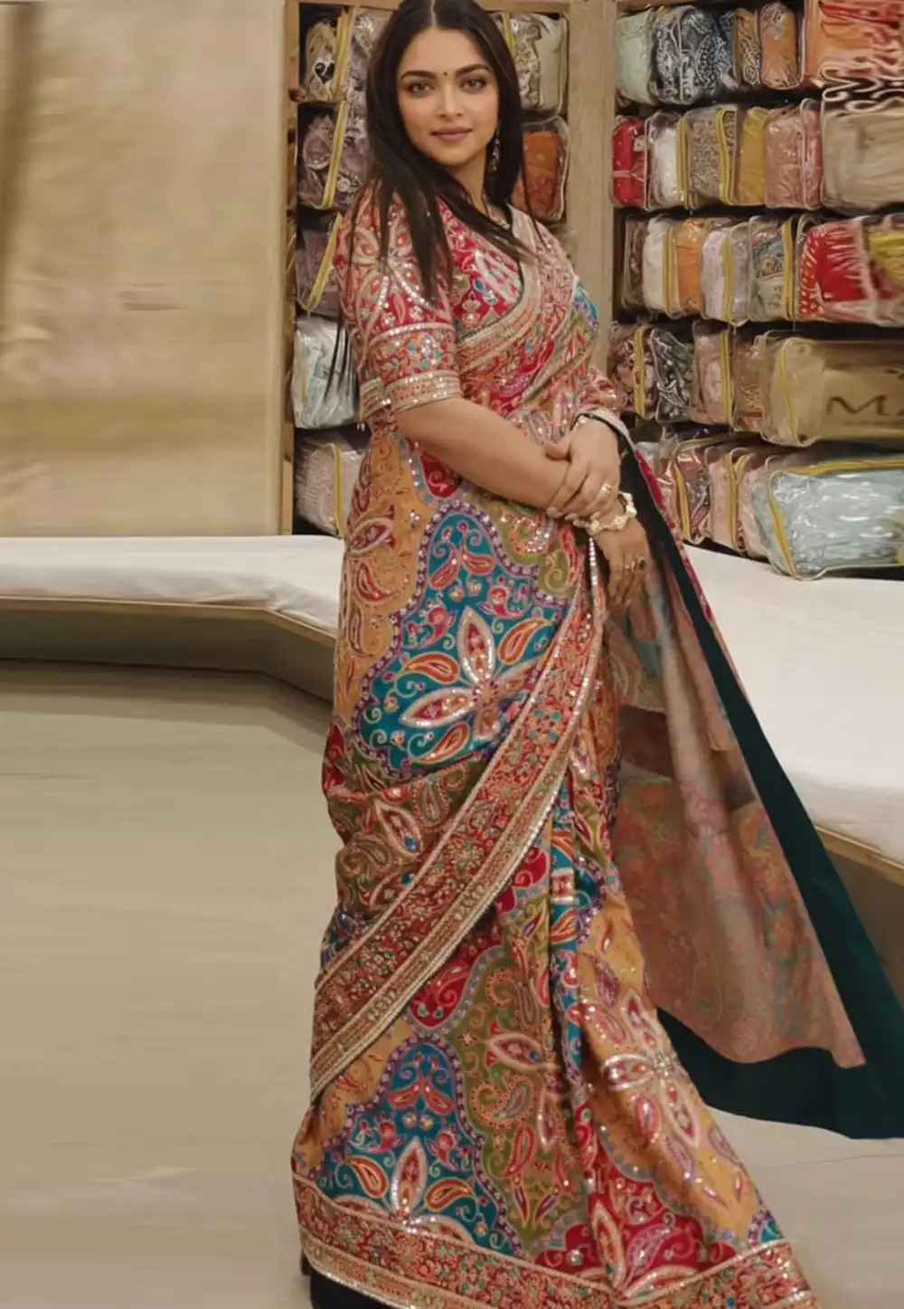 Deepika Padukone Multicolor Chinon Silk Saree 326592