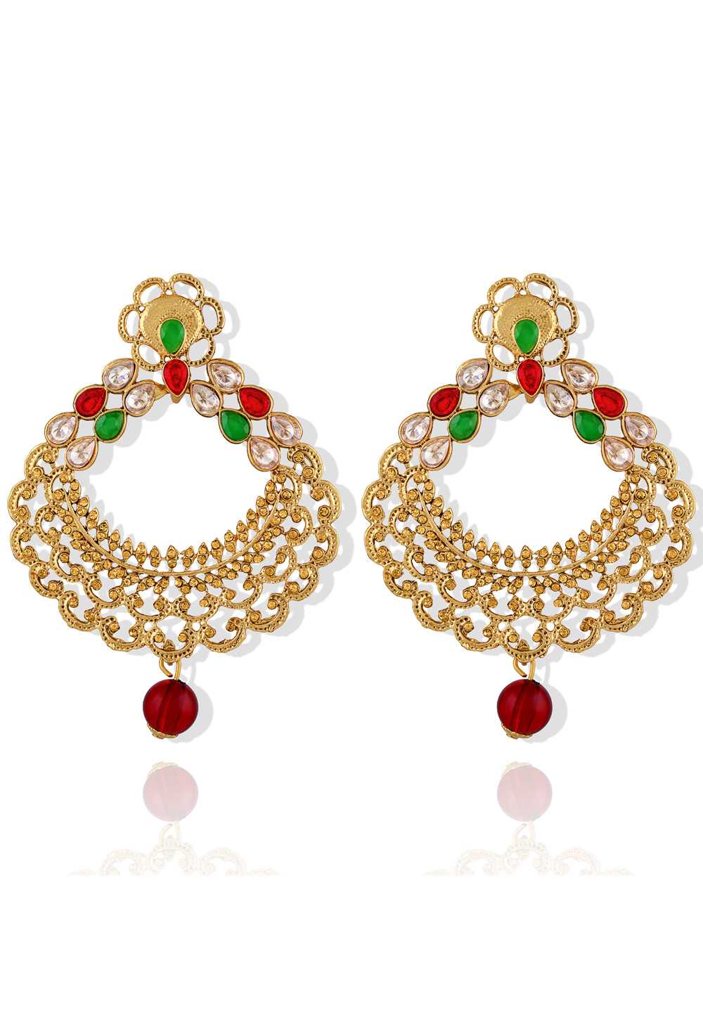 Red Zinc Kundan Drops Earrings 191263