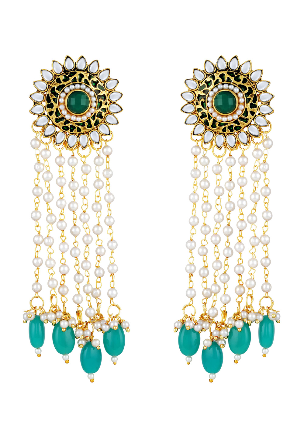 Green Zinc Kundan Drops Earrings 191264