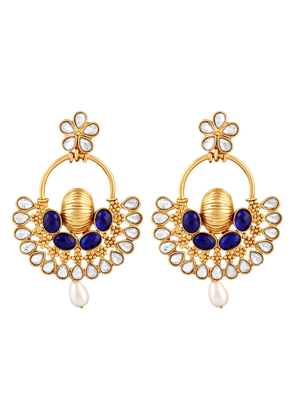 Blue Zinc Kundan Drops Earrings 191274
