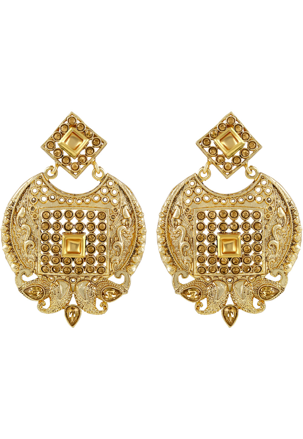 Golden Zinc Kundan Drops Earrings 191282