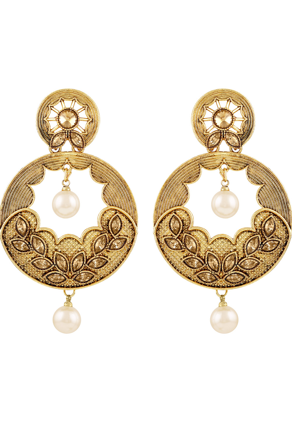 Golden Zinc Kundan Drops Earrings 191284