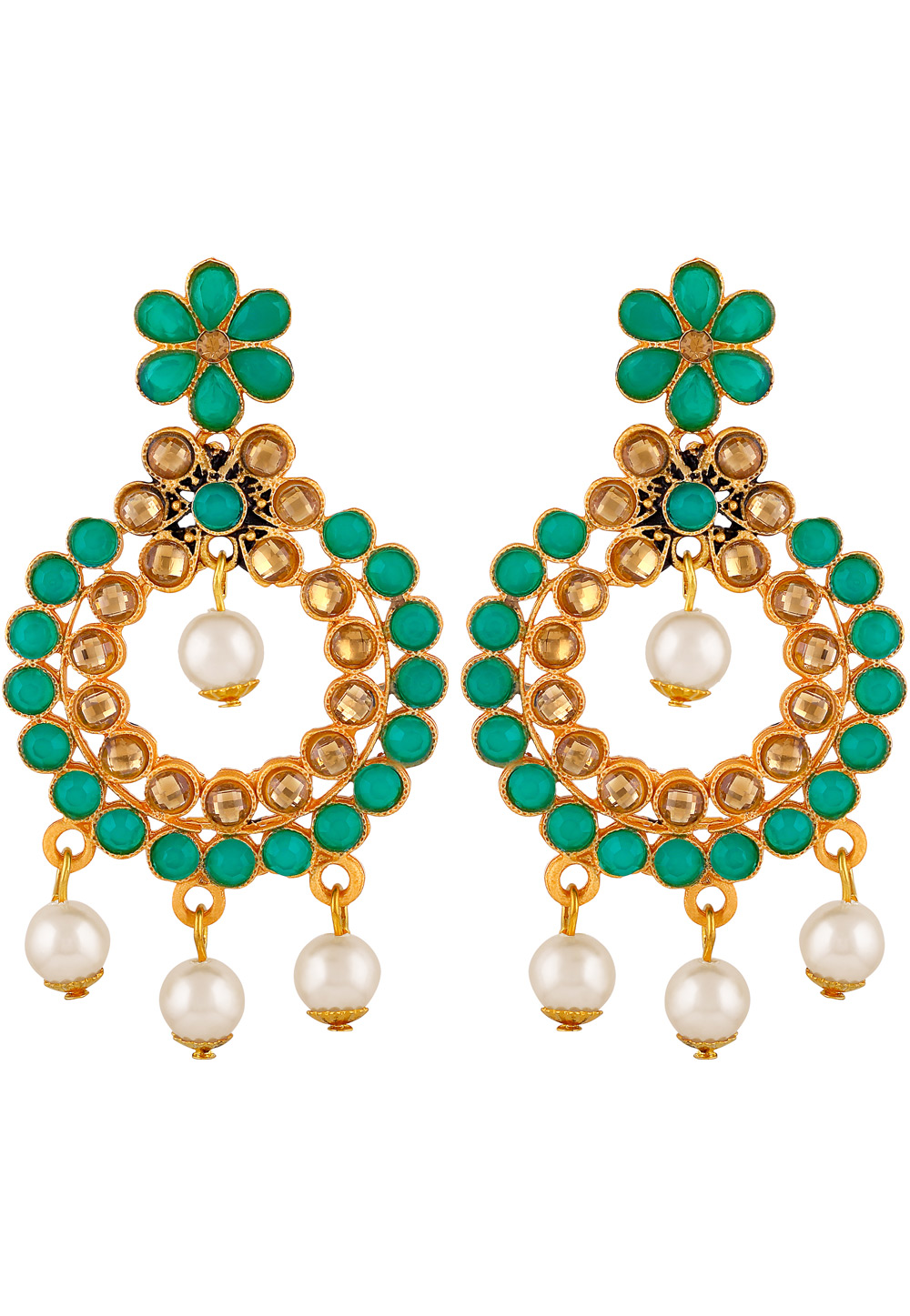 Green Zinc Kundan Drops Earrings 191293