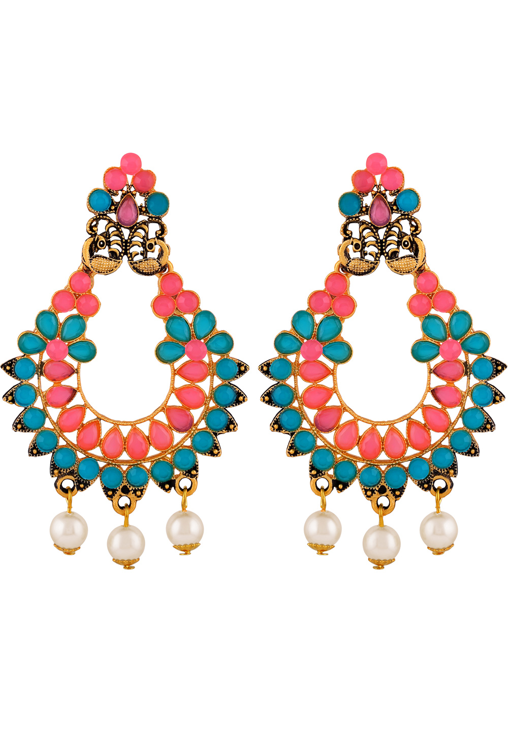 Blue Zinc Kundan Drops Earrings 191295
