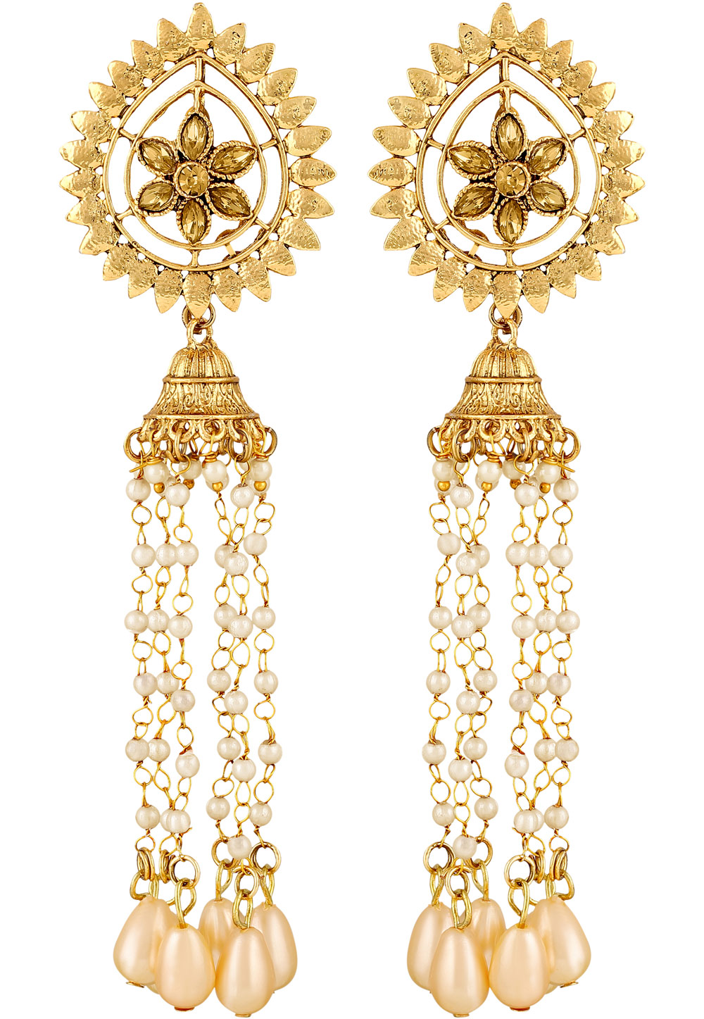 Golden Zinc Kundan Drops Earrings 191298