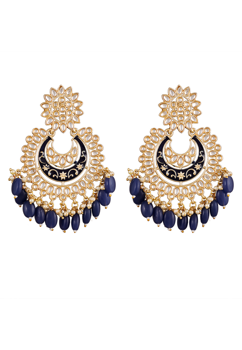Navy Blue Alloy Kundan Earrings 254135