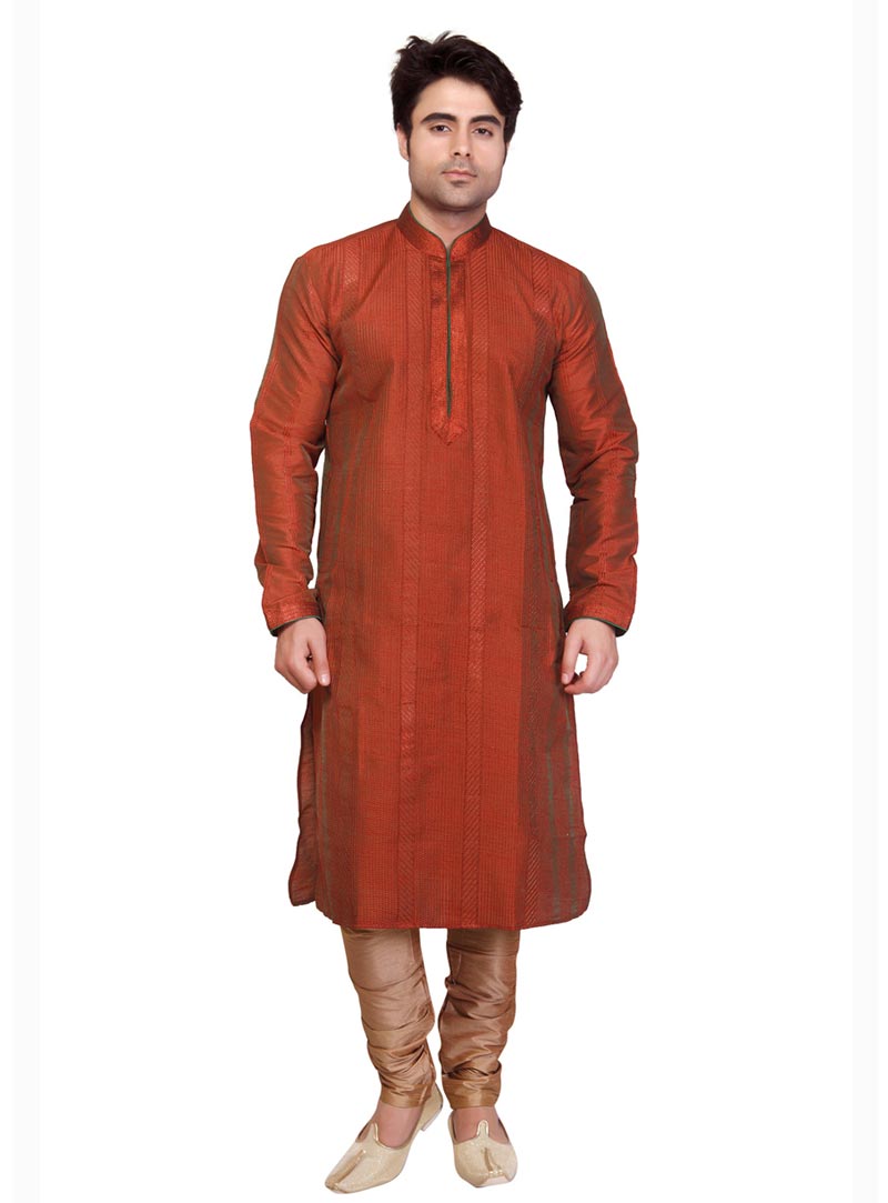 Rust Poly silk Kurta With Pajama 68423