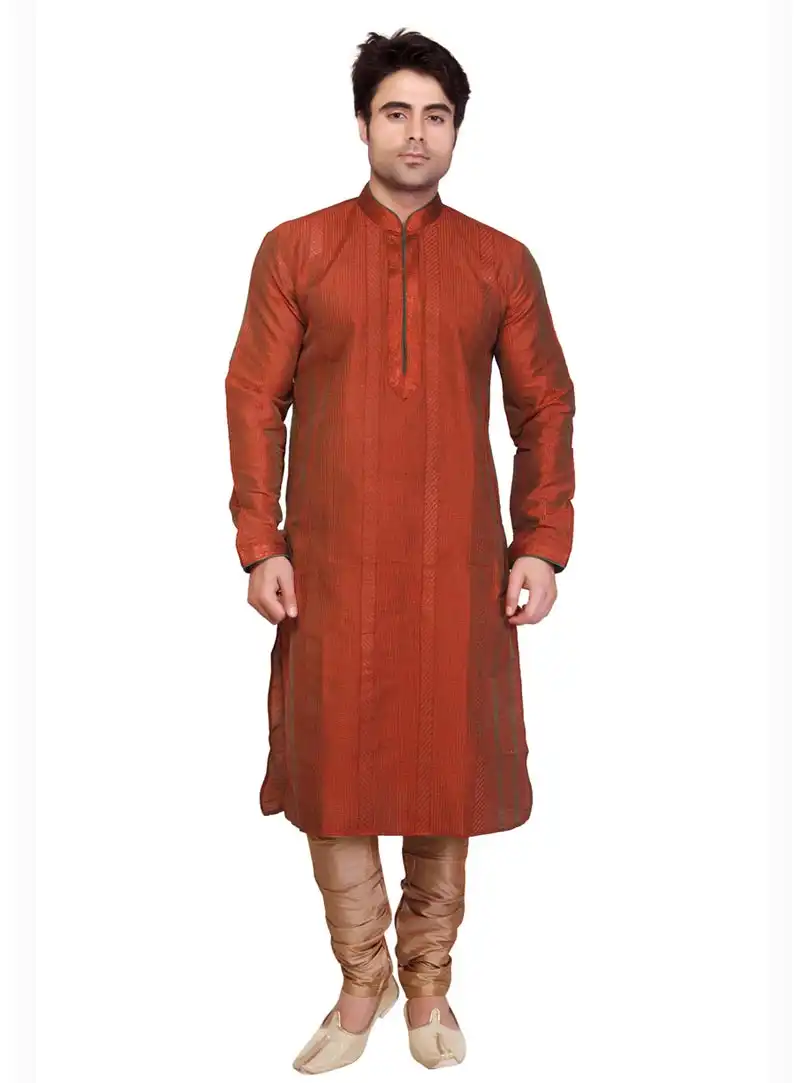 Rust Poly silk Kurta With Pajama 68423