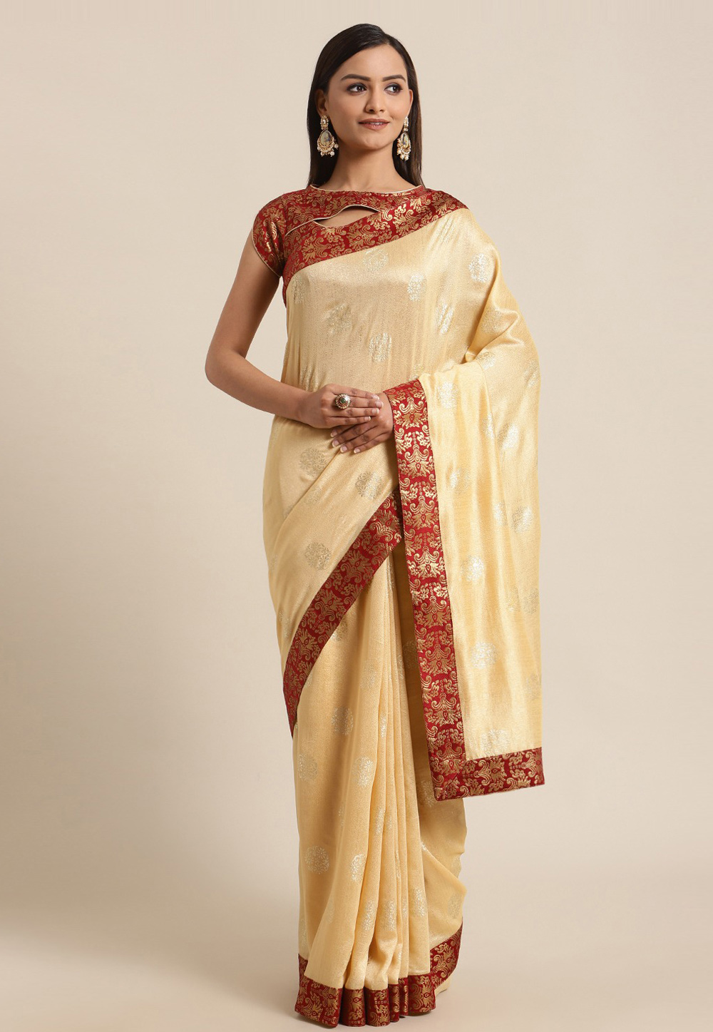 Cream Silk Saree With Blouse 218059