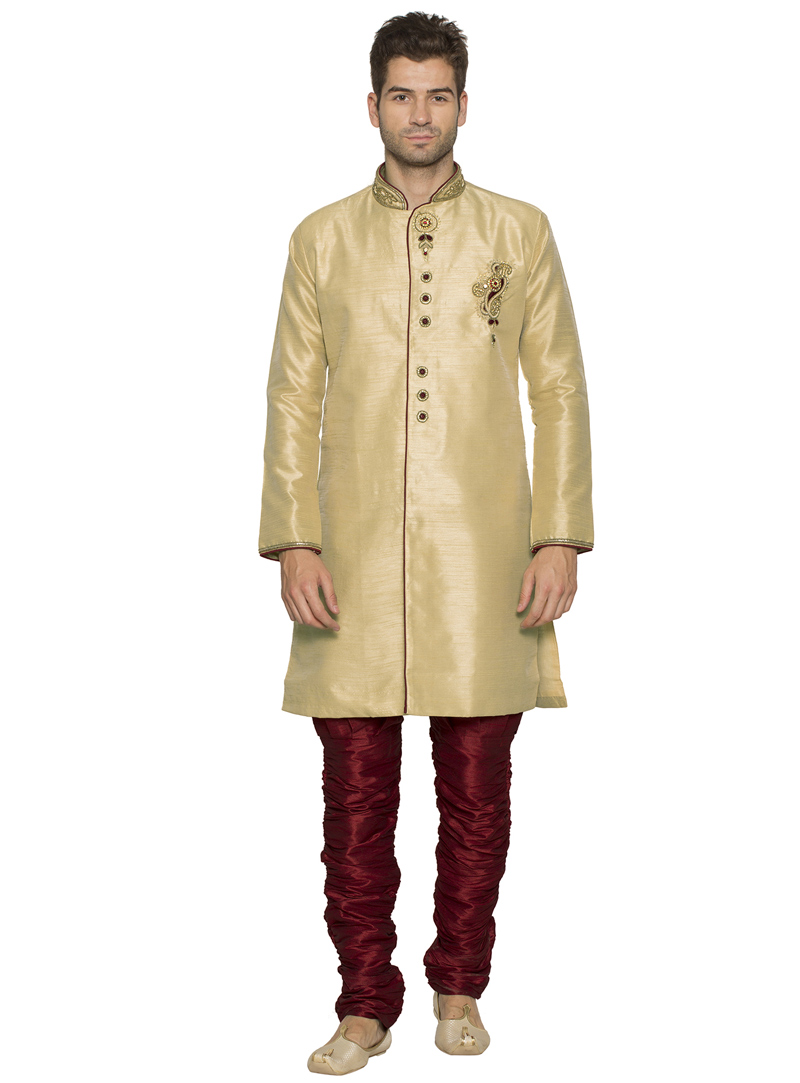 Beige Art Silk Readymade Kurta Pajama 90775