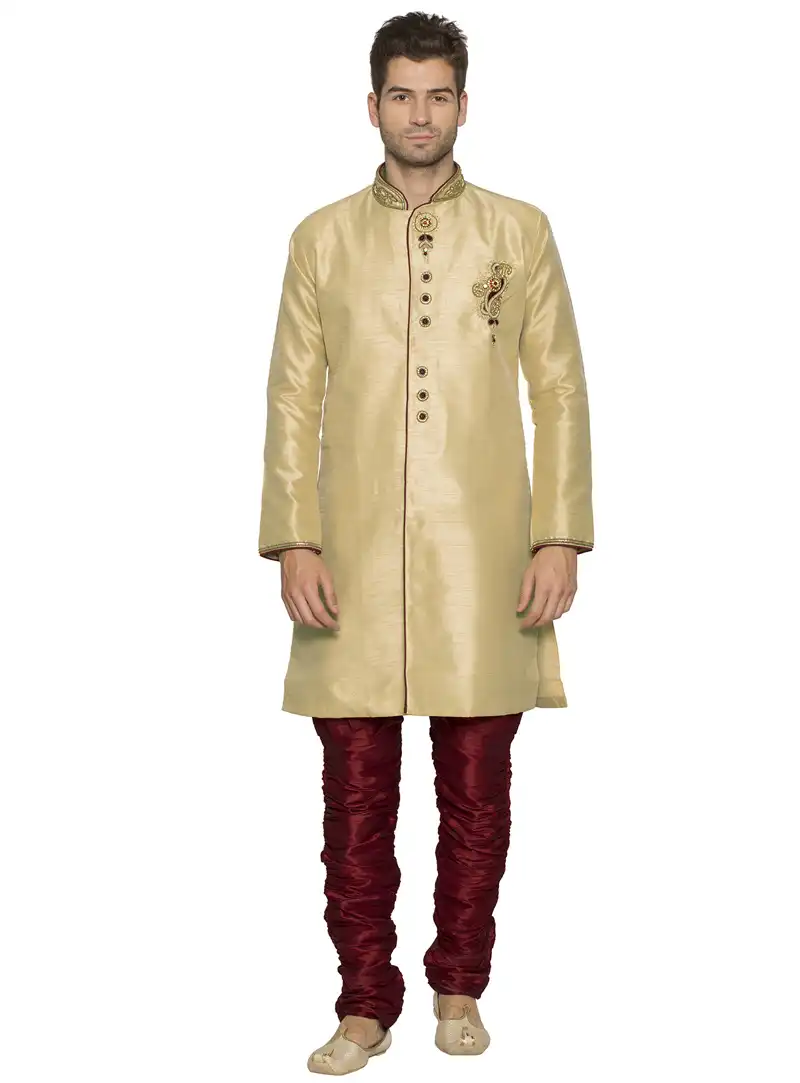 Beige Art Silk Readymade Kurta Pajama 90775