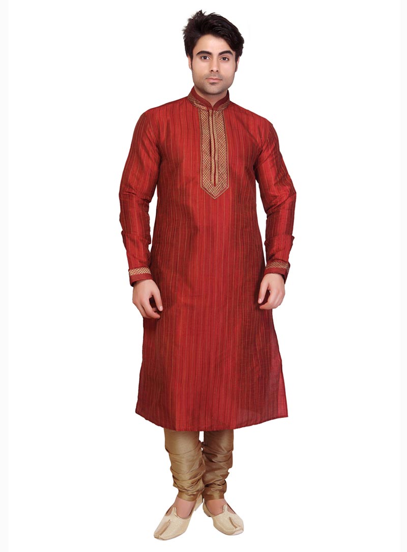 Red Ghicha Kurta With Churidar 68424
