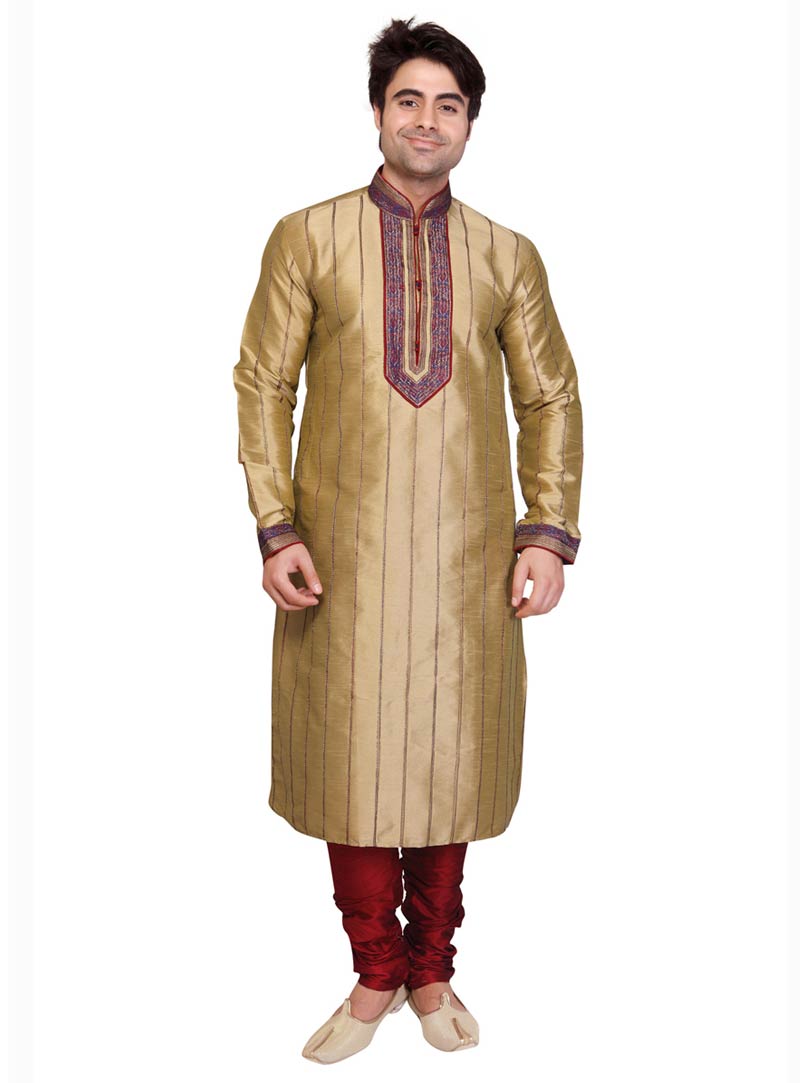 Cream Poly silk Kurta With Churidar 68425