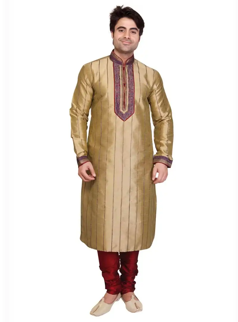 Cream Poly silk Kurta With Churidar 68425