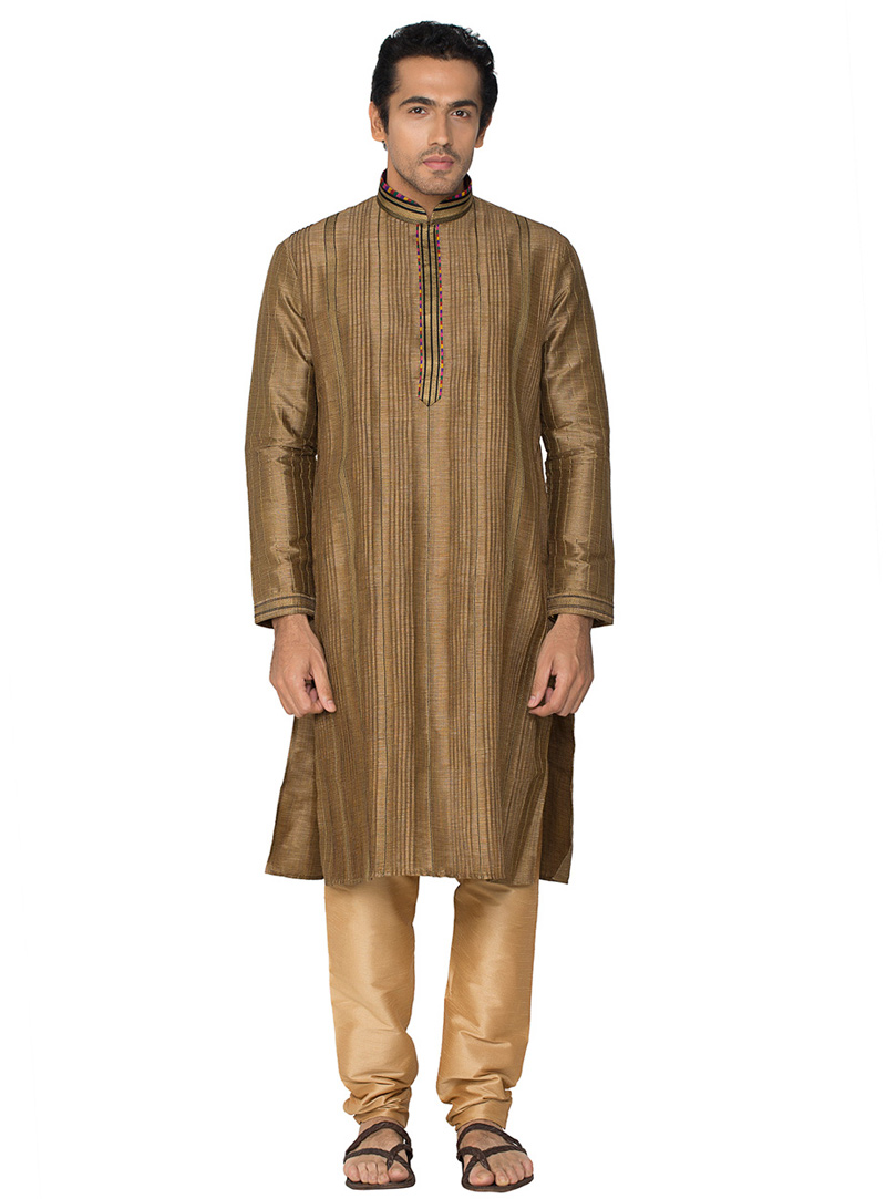 Brown Jacquard Readymade Kurta Pajama 78931