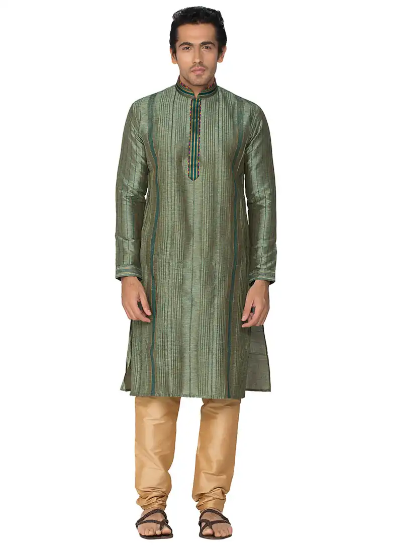 Green Jacquard Readymade Kurta Pajama 78932