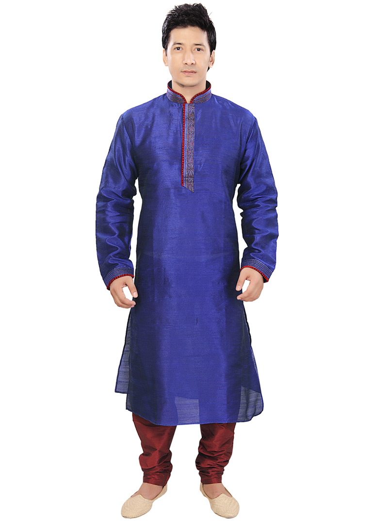 Blue Silk Readymade Kurta With Churidar 73363
