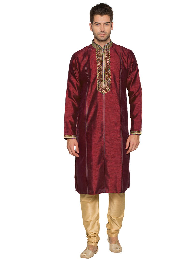 Maroon Art Silk Readymade Kurta Pajama 90786