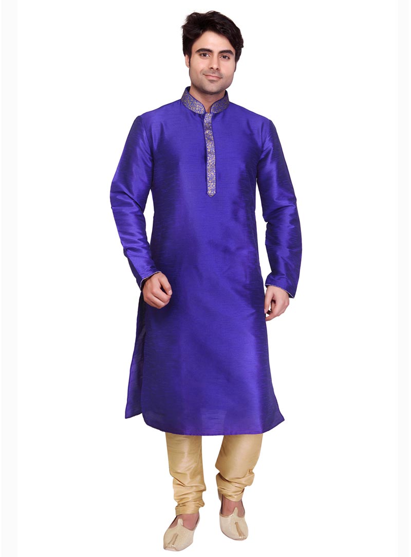 Blue Poly silk Kurta With Pajama 68430
