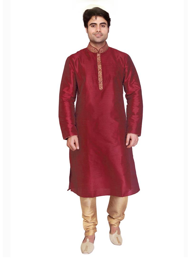 Maroon Poly silk Kurta With Pajama 68431
