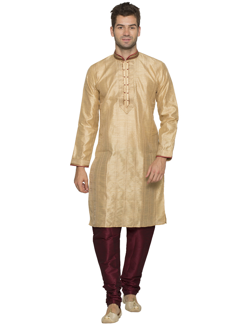 Beige Art Silk Readymade Kurta Pajama 90788