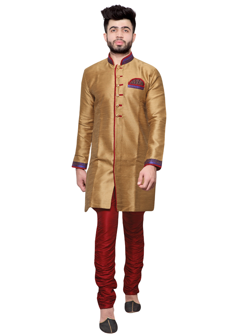 Beige Poly Silk Readymade Indo Western 91157