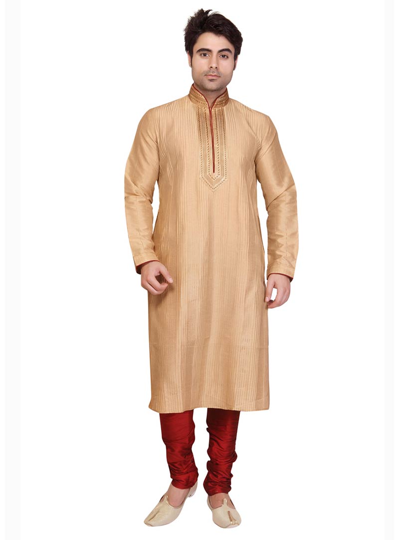 Beige Poly silk Kurta With Pajama 68419