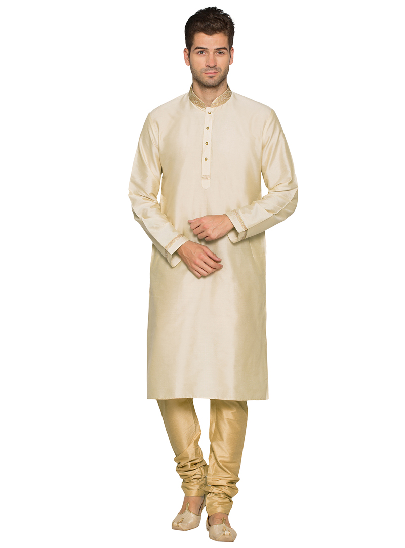 Beige Art Silk Readymade Kurta Pajama 90803