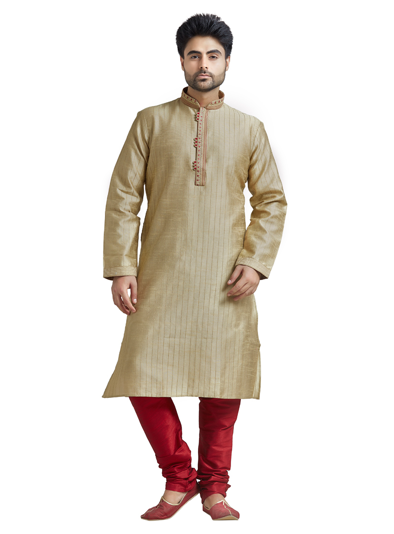 Beige Art Silk Readymade Kurta Pajama 144087