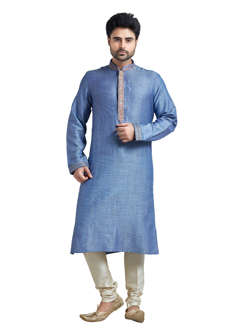 Blue Bhagalpuri Readymade Kurta Pajama 144088
