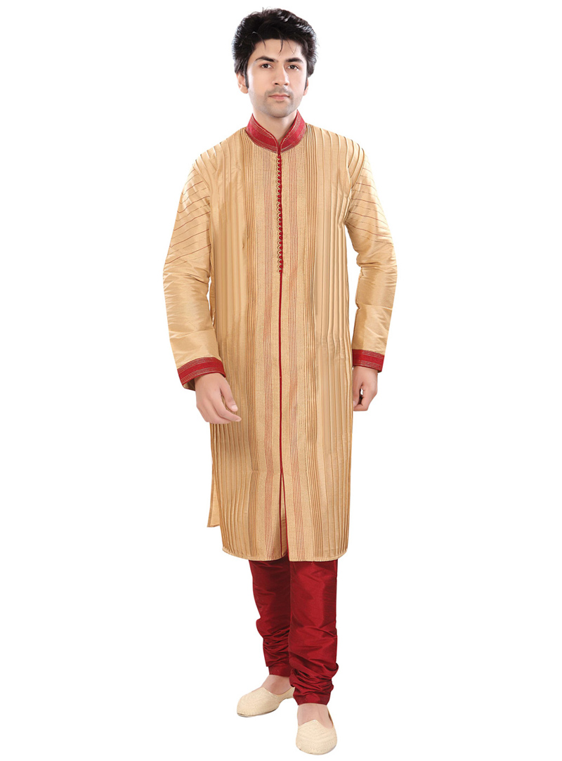 Beige Poly Silk Readymade Kurta With Churidar 71468