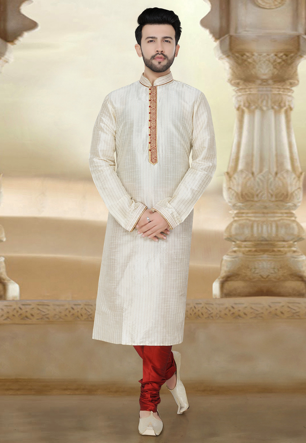 Off White Silk Readymade Kurta Pajama 165752