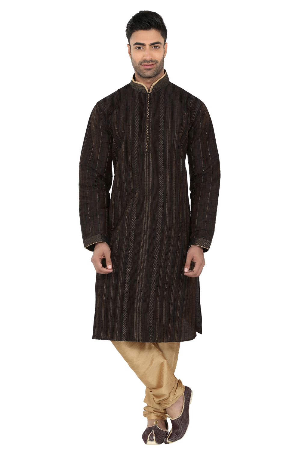 Dark Brown Ghicha Readymade kurta With Churidar 61801