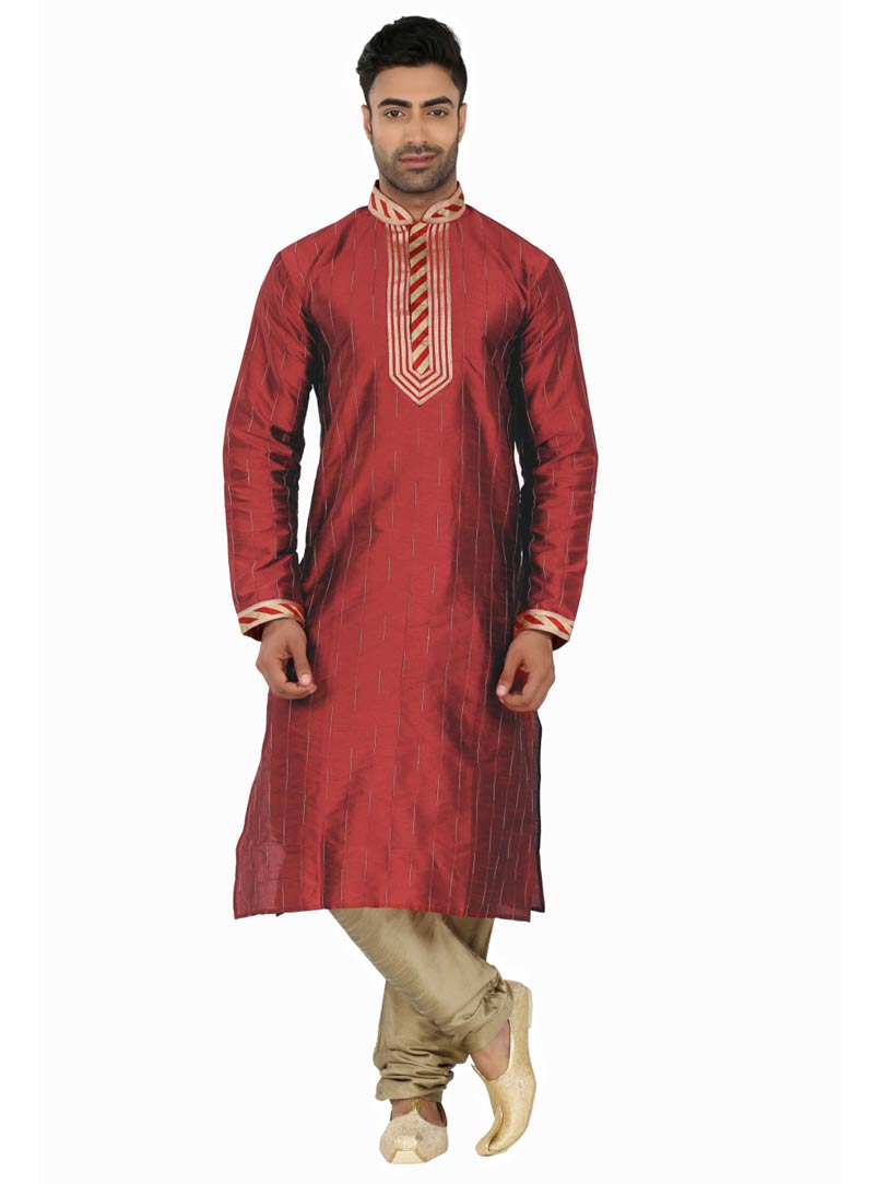 Maroon Poly Silk Kurta With Churidar 61805