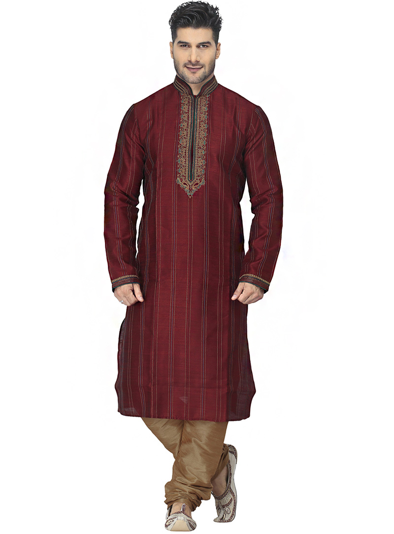 Maroon Silk Kurta With Churidar 66262