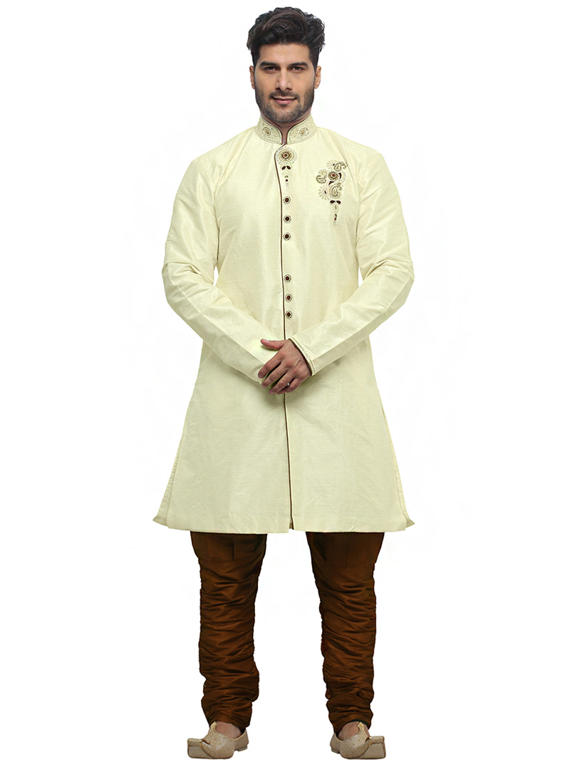 Cream Silk Readymade Indo Western Suit 66263