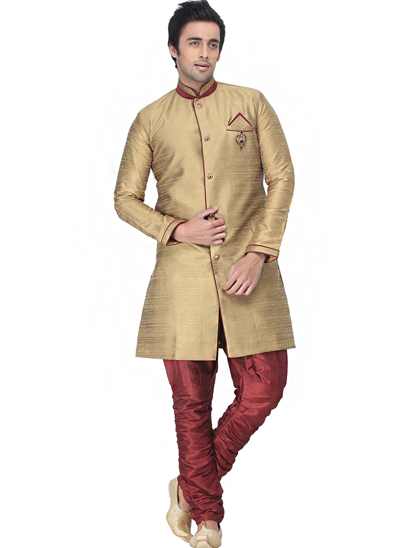 Beige Silk Readymade Indo Western Suit 66264