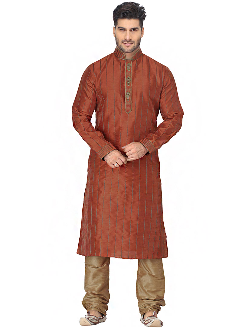 Rust Silk Kurta With Churidar 66269