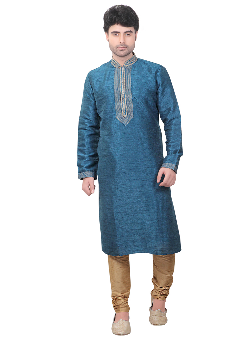 Teal Poly Silk Readymade Kurta Pajama 102999