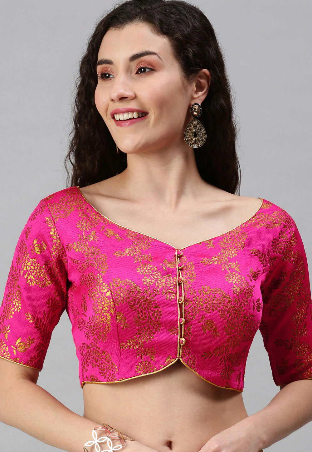 Pink Jacquard Readymade Blouse 238434