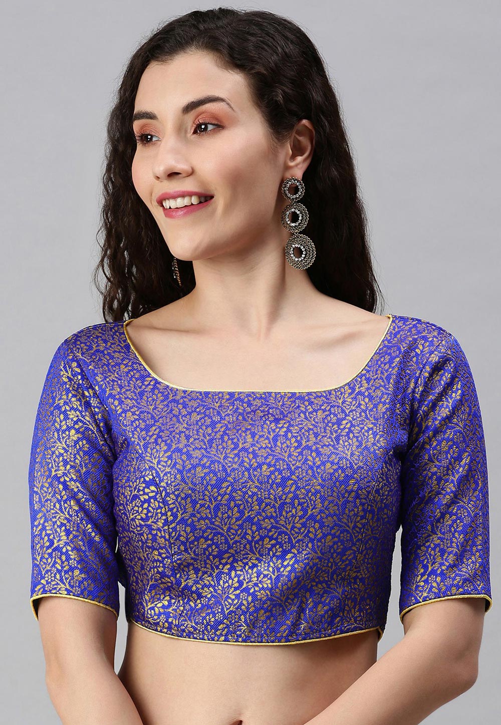 Blue Jacquard Readymade Blouse 238436