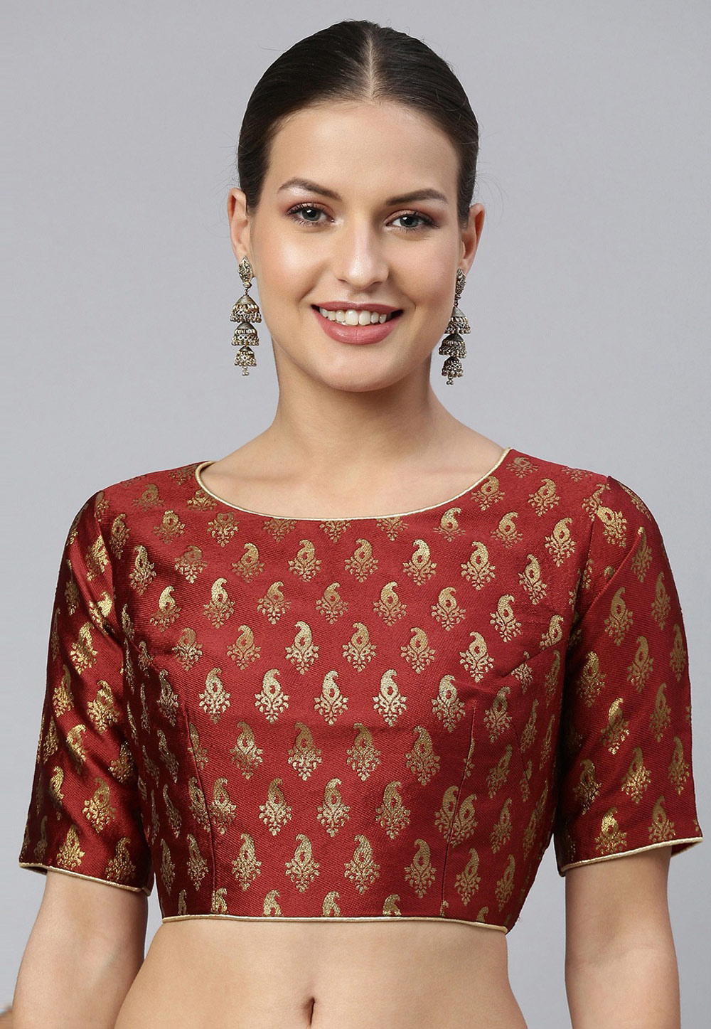 Maroon Jacquard Readymade Blouse 238988