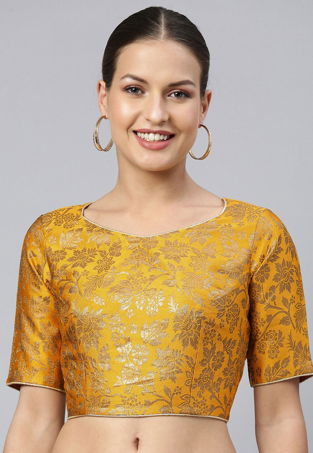 Mustard Jacquard Readymade Blouse 238998