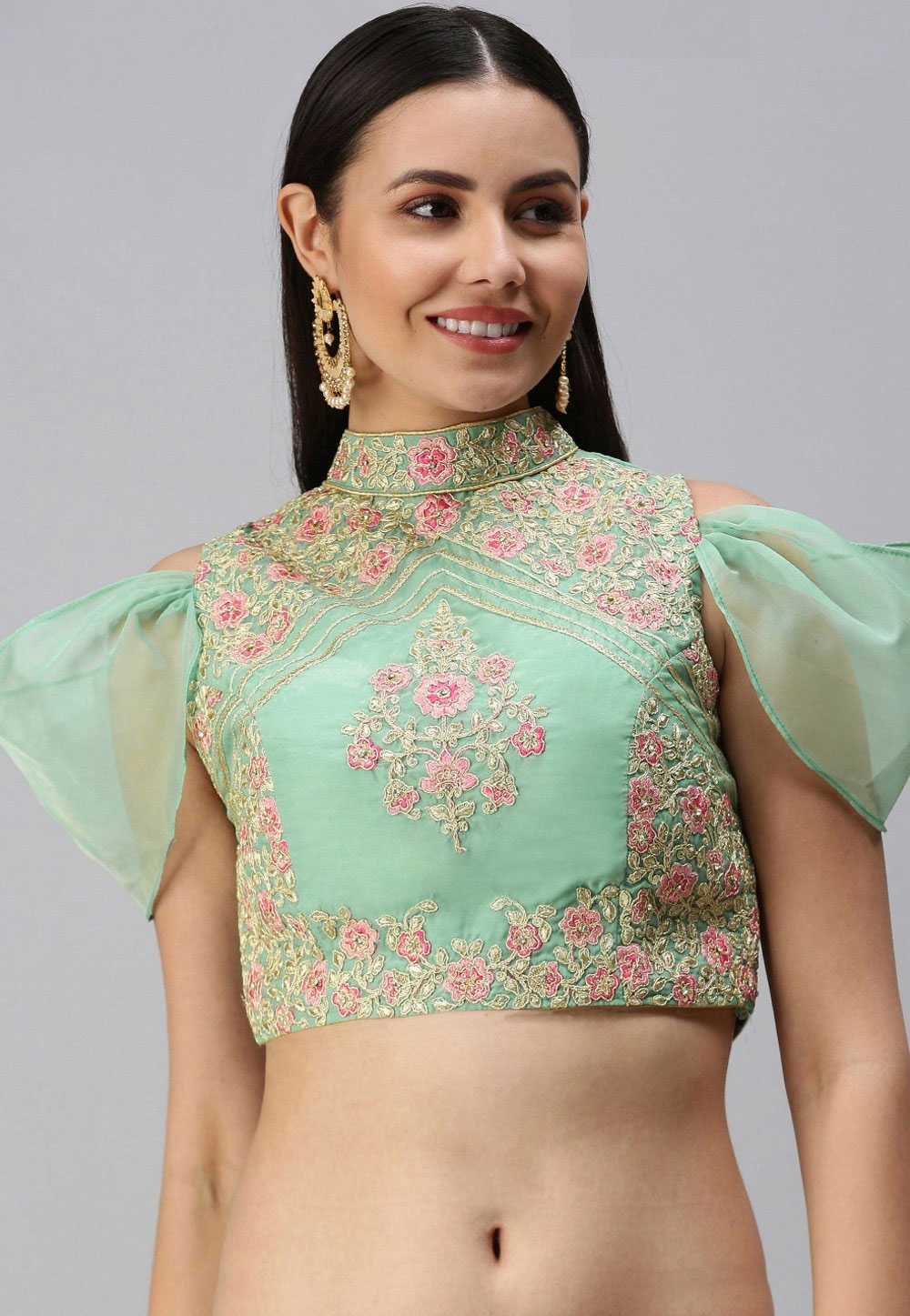 Sea Green Organza Readymade Blouse 245723