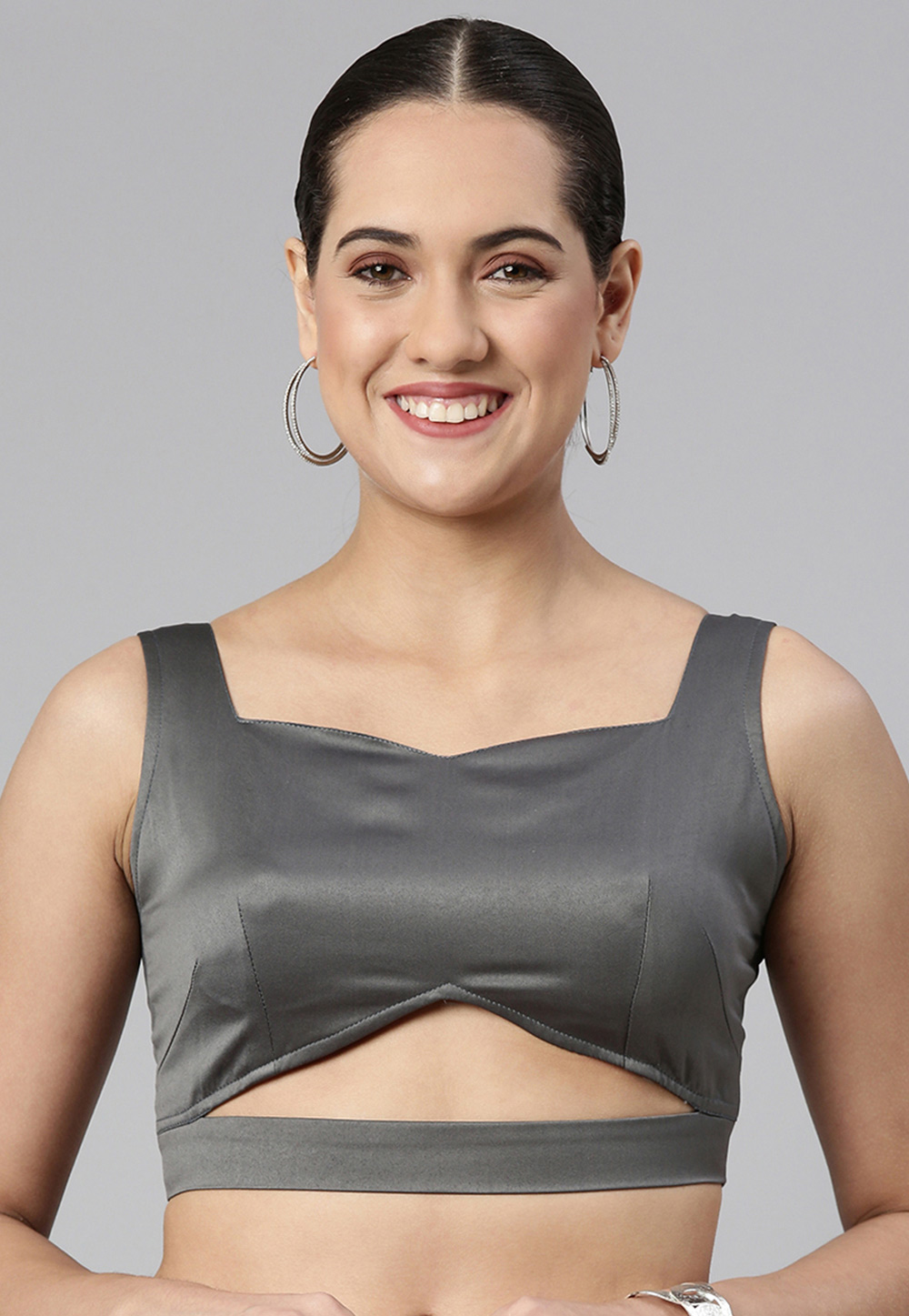 Grey Satin Readymade Blouse 259686