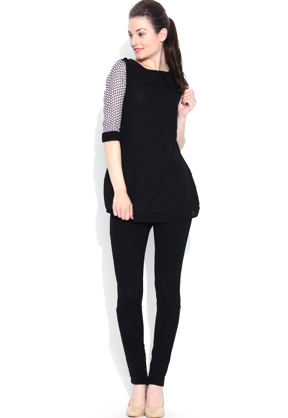 Black Polyester Readymade Tops 188725