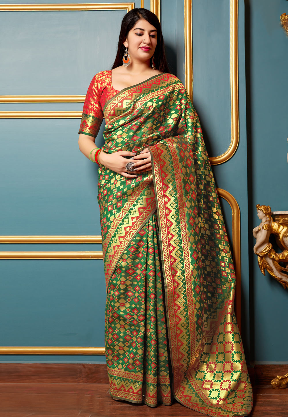 Green Banarasi Silk Festival Wear Saree 185287