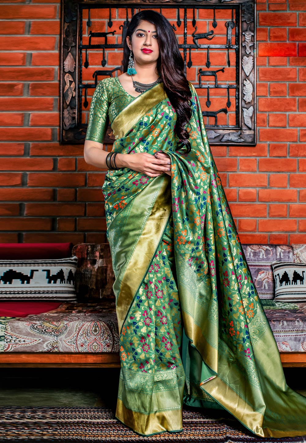 Green Banarasi Silk Festival Wear Saree 167188