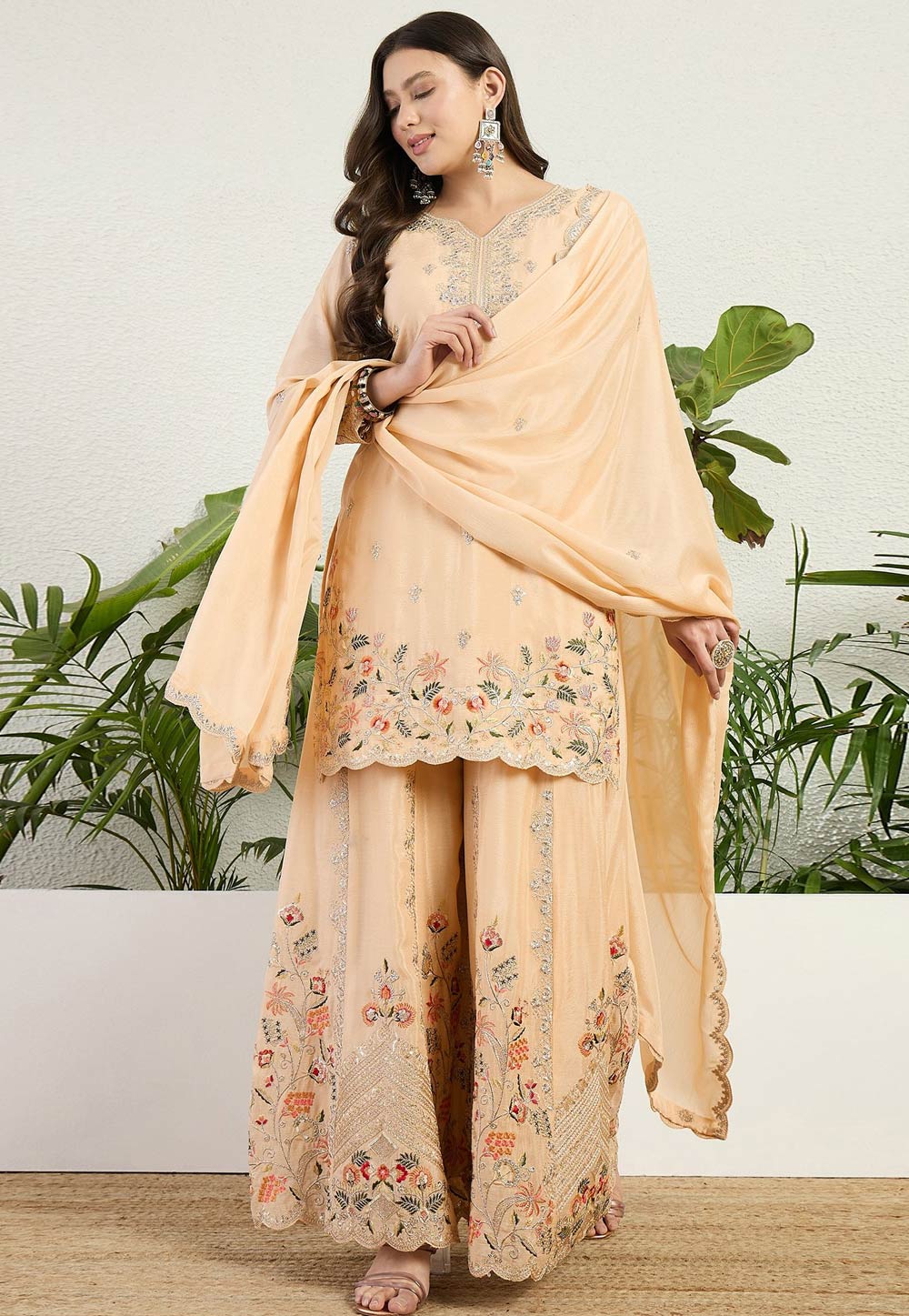 Fawn Chinon Readymade Palazzo Suit 327423